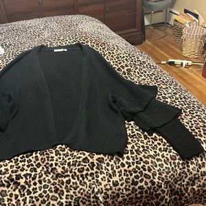 Black open front layered sleeve long cardigan
